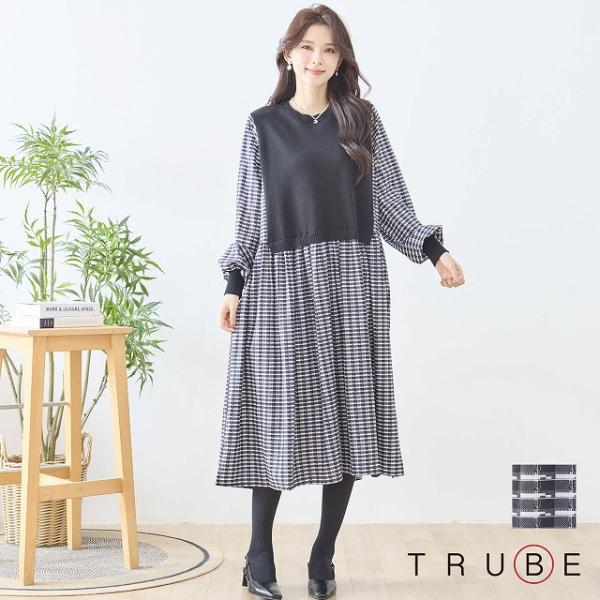 ワンピース 長袖 レディース チュニック 異素材切替  ミモレ丈 レイヤード 婦人服 夏 秋 M L...