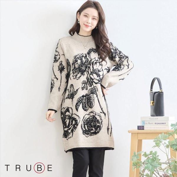ワンピース 長袖 レディース ニットワンピース チュニック ジャガード 膝丈 婦人服  秋 M L ...