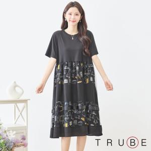 TRUBE ワンピース 通勤 普段着 旅行 20代 30代 40代 半袖 キャンプ用品柄 レディース ロング 春 夏 M L カジュアル 黒 通勤 普段着 旅行 ワンピース440 N82-494