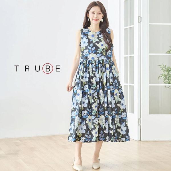 TRUBE ワンピース 綿 コットン レディース チュニック 水彩 フラワー 婦人服  春 夏 M ...