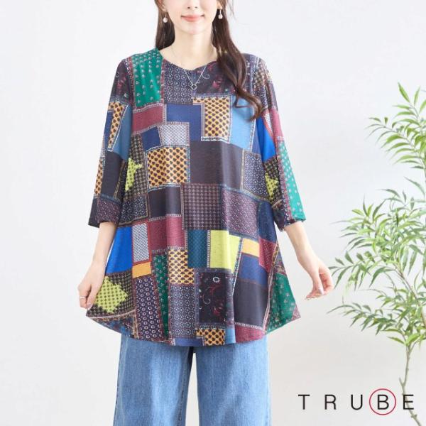チュニック トップス カットソー ブラウス 丸首 七分袖 婦人服 大きいサイズ 春 夏 M L 30...