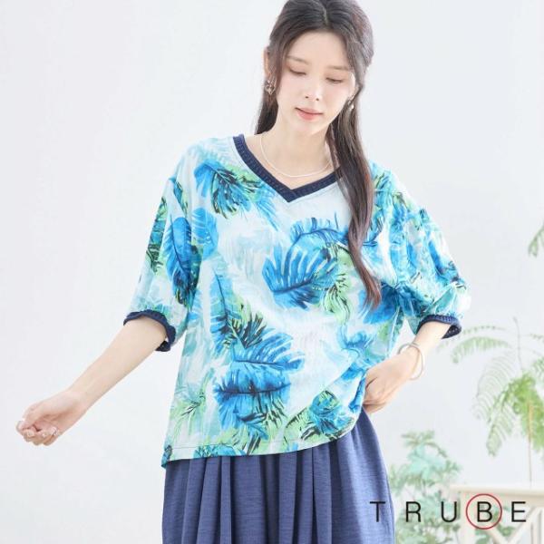 ブラウス チュニック トップス 半袖 五分袖 綿 コットン Vネック シャツ 婦人服 春 夏 M L...