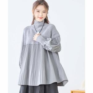ニット 長袖 ハイネック ブラウス プリーツ ...の詳細画像4