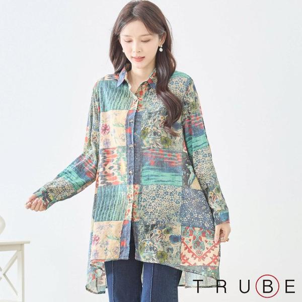TRUBE シャツ  大人可愛い  大人可愛い 長袖 プリント ブラウス 綿100％ 婦人服 通勤 ...