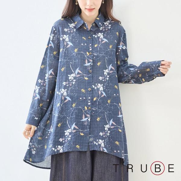 TRUBE シャツ  大人可愛い  大人可愛い 長袖 プリント ブラウス 綿100％ 婦人服 通勤 ...