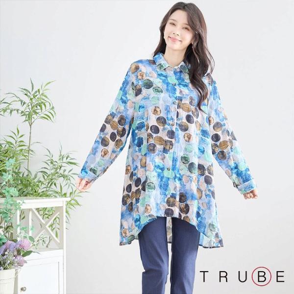 TRUBE シャツ  大人可愛い  大人可愛い 長袖 プリント ブラウス 綿100％ 婦人服 通勤 ...