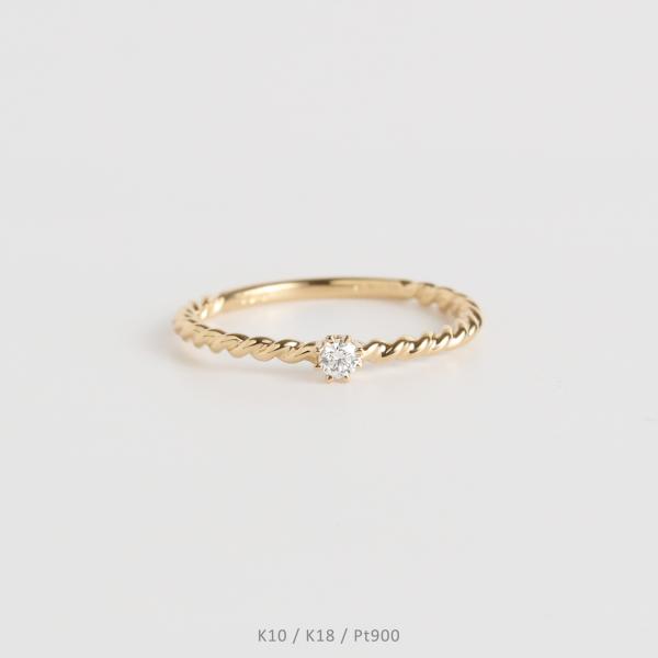 一粒 ダイヤモンド ツイスト リング 指輪 スパイラル レディース K10 K18 Pt900 イエ...