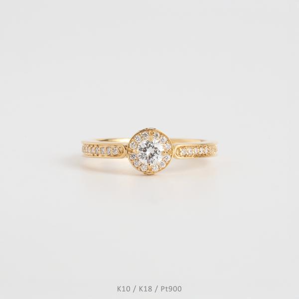 ヘイロー デザイン ダイヤモンド リング 指輪 レディース K10 K18 Pt900 イエローゴー...