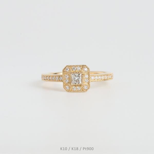 プリンセスカット ダイヤモンド ヘイロー リング 指輪 レディース K10 K18 Pt900 イエ...