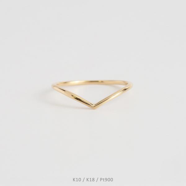 Vライン イエローゴールド リング 指輪 レディース V字 K10 K18 Pt900 プラチナ シ...