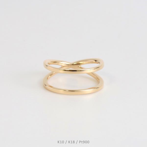 ダブルアーム リング 2ウェイ イエローゴールド 指輪 レディース クロスリング K10 K18 P...