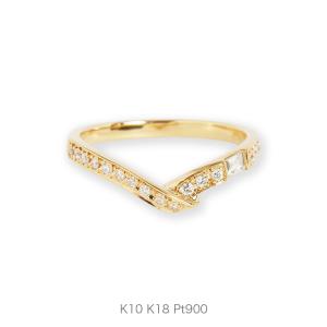 バケットカット ダイヤモンド リボン リング レディース 指輪 K10 K18 Pt900 ゴールド ギフト プレゼント  Baguette cut Diamond Ribbon Ring｜avaron