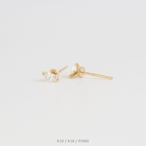 一粒 マーキスカット ダイヤモンド ピアス レディース 一粒ダイヤ K10 K18 Pt900 ゴー...