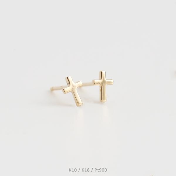 クロス ピアス レディース K10 K18 Pt900 ゴールド プラチナ 地金 華奢 シンプル ギ...