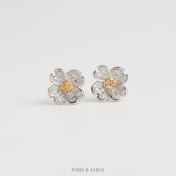 フラワー ピアス ダイヤモンド コンビカラー 花水木 レディース プラチナ ゴールド pt900 k...