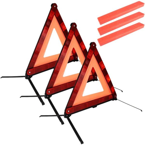 折り畳み式 三角停止板 反射板 視認性 コンパクト収納 車内常備 安定設置 専用ケース付き 3個セッ...