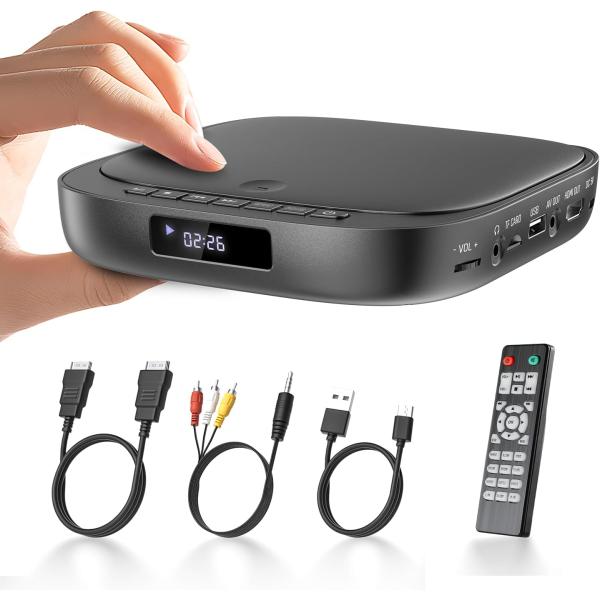 ミニ DVDプレーヤー 携帯式 DVD/CD再生専用 1080Pサポート リージョンフリー CPRM...