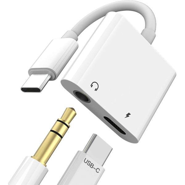 タイプC イヤホンジャック 変換アダプタ 同時3.5mmにtype-c充電器 二股変換器（2in1）...