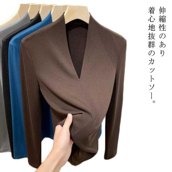 長袖 トップス カットソー レディース 送料無料 春 秋 冬 Ｔシャツ ｔシャツ 無地 Ｖネック 大...