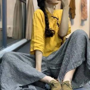 バルーンパンツ ワイドパンツ 綿麻 パンツ レ...の詳細画像3