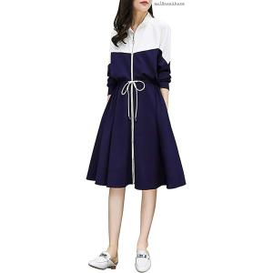 ジップアップ ロングブルゾン ワンピース バイカラー