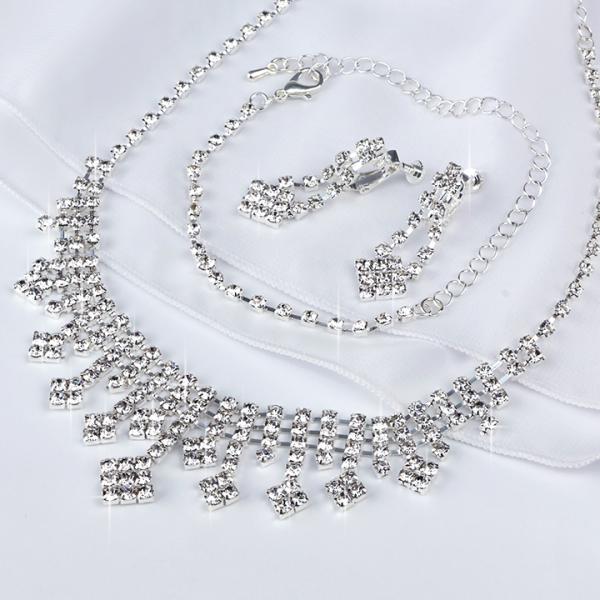 即納★ アクセサリー ネックレス ブレスレット イヤリング ラインストーン 3点セット CN-GD0...