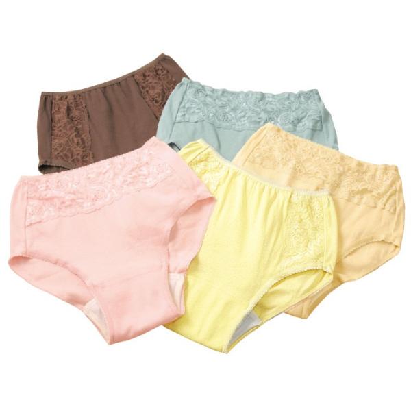 レディースショーツ 安心パンツ 婦人用 軽失禁 レースショーツ 5色組 保水量50cc ST531(...