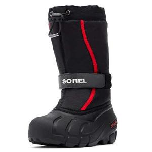 SOREL - ユース フラリー ウィンター スノーブーツ キッズ, ブラック、ブライトレッド。, ...