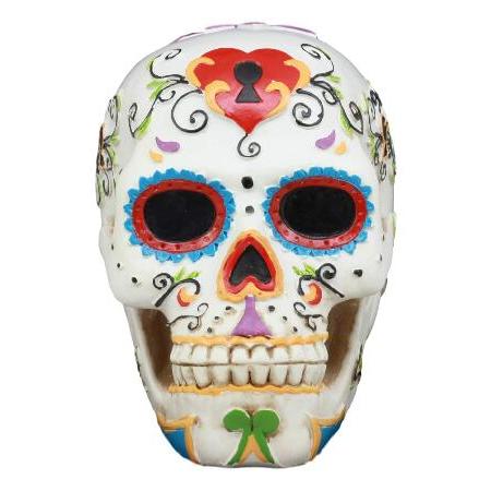 ホワイト花柄Sunny Day of the Dead Skull Resin Figurineスケ...