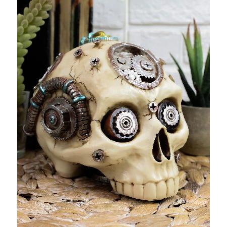 Ebros スチームパンク ターミネータースカル 置物 サイバネティック時計仕掛けとロボットギアワー...