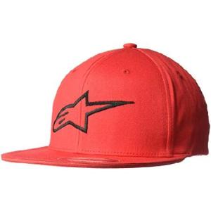 Alpinestars メンズ ロゴ フレックスフィット 帽子 フラットビル ストラクチャードクラウン US サイズ: Small-Medium カラー: レッド｜awa-outdoor