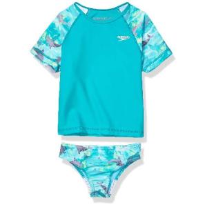 Speedo 女の子用プリントラッシュガード 2点 (4-6X) 4 ターコイズ
