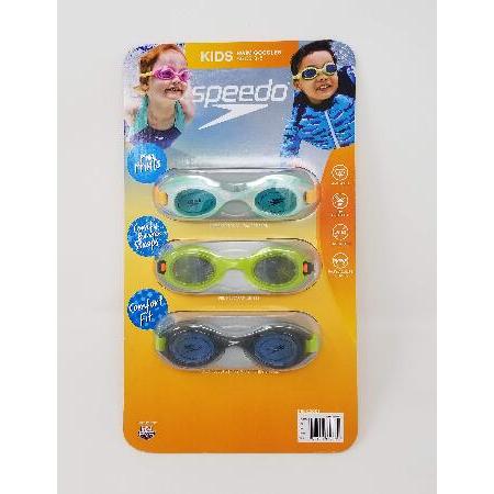 Speedo 子供用水泳ゴーグル 3~8歳用 3個パック (グリーン/ブルー/マルチカラー)