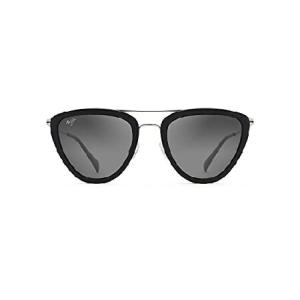 Maui Jim Men's and Women's Hunakai Polarized Cat Eye Sunglasses, Black Gloss/Neutral Grey, Medium