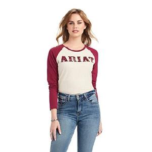 Ariat Female REAL Ariat Baseball Shirt Oatmeal Heather/Beet Red Small｜awa-outdoor