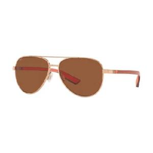 Costa Del Mar Peli 6S4002 400223 57MM 290 Shiny Rose Gold/Copper 580G Glass Polarized Pilot Sunglasses for Men for Women + Costa Accessory Leash + BUN