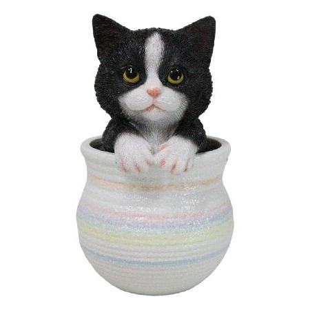 Ebros Gift Lifelike Black White Tuxedo Cat in Arti...
