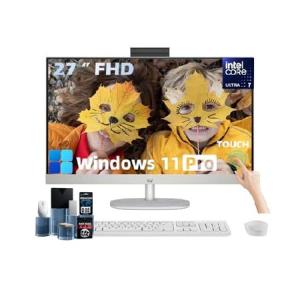 HP All-in-One Desktop - 27'' FHD Touchscreen Computer, Windows 11 Pro, Wireless KB ＆ Mouse, Intel 12-core Ultra 7 155U, Wi-Fi 6, Bluetooth, Adjustabl