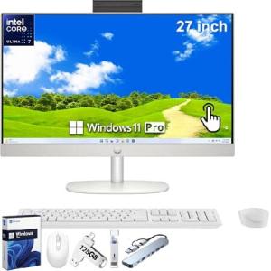 HP 27 inch All-in-One Touchscreen Desktop Computer, Intel 12-core Ultra 7 155U, 64 GB DDR5 RAM, 2 TB SSD, Wireless KB ＆ Mouse, Adjustable Height, HD