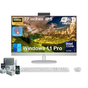 HP 27 Touch Screen All-in-One Desktop Computer PC Adjustable Angle, 64GB DDR5 RAM, 2TB SSD, Intel 12 Core Ultra 7 155U, FHD IPS Touchscreen, Wireless
