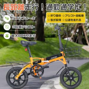 電動 アシスト自転車 折りたたみ 持ち運び 14インチ 自転車 型式認定 公道走行 走行距離80km ミニベロ 小径車 コンパクト 通勤 通学 おしゃれ 送料無料 保証付き