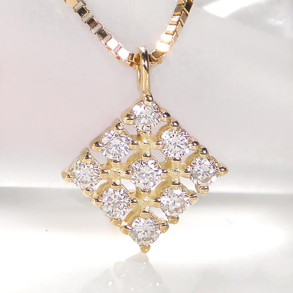 K18YG ゴールド ダイヤモンド ダイヤ ネックレス ペンダント ひし型 0.1ct シャープ b...