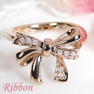 リボン型金色リング ダイヤモンド風ストーン付き ダイヤモンド リボン リング 指輪 ダイヤ フェミニン 0.2ct 18k 18金