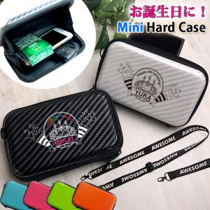 お誕生日に！ フラット ミニハードケース ストラップ ショルダー付き（全6色）マスク 通帳 化粧品 収納 小物入れ 誕生日プレゼント カーボン調