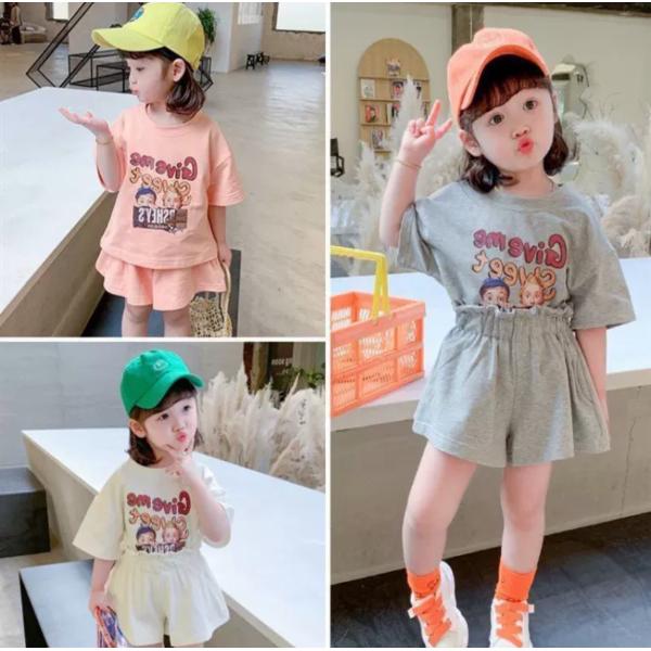 子供服 セットアップ 夏 子供服 女の子 Tシャツ 半ズボン ワイドパンツ キッズ 夏服 英字プリン...