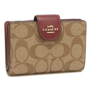 コーチ アウトレット 二つ折り財布 シグネチャー ベージュ レッド レディース COACH C0082 IMD0B