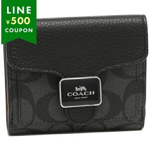 コーチ アウトレット 二つ折り財布 シグネチャー ブラック グレー レディース COACH C7805 SVTSQ｜axes