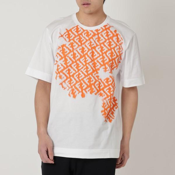 【P10 4/21 0時〜24時】フェンディ Tシャツ トップス FFロゴ ホワイト オレンジ メン...