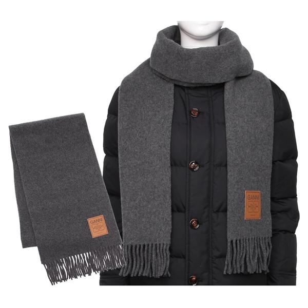 ガニー マフラー フリンジ レザーパッチ グレー メンズ レディース ユニセックス GANNI A6...