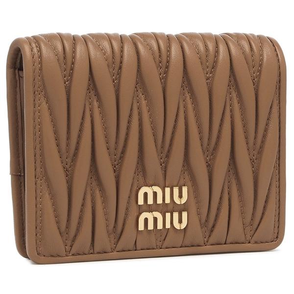 ミュウミュウ 二つ折り財布 マテラッセ ブラウン ゴールド レディース MIU MIU 5MV204...